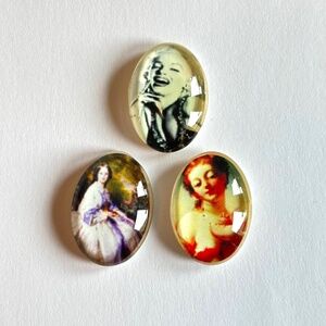 $1 Add-On 18 x 13mm Glass Cabochons ~ Vintage Ladies & Marilyn Monroe (3pcs)